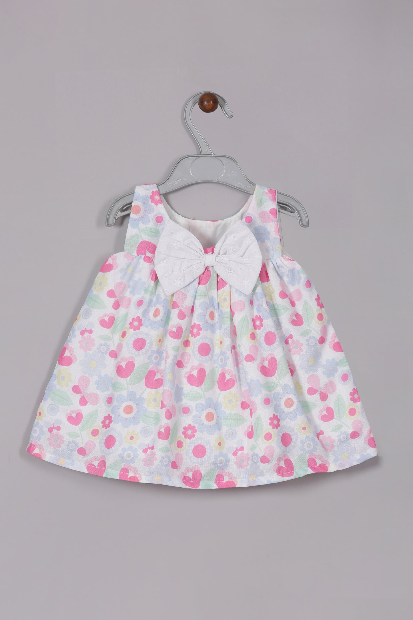 Aomi jute Sleeveless Floral & Heart Print With Gathered Waist Dress - Pink