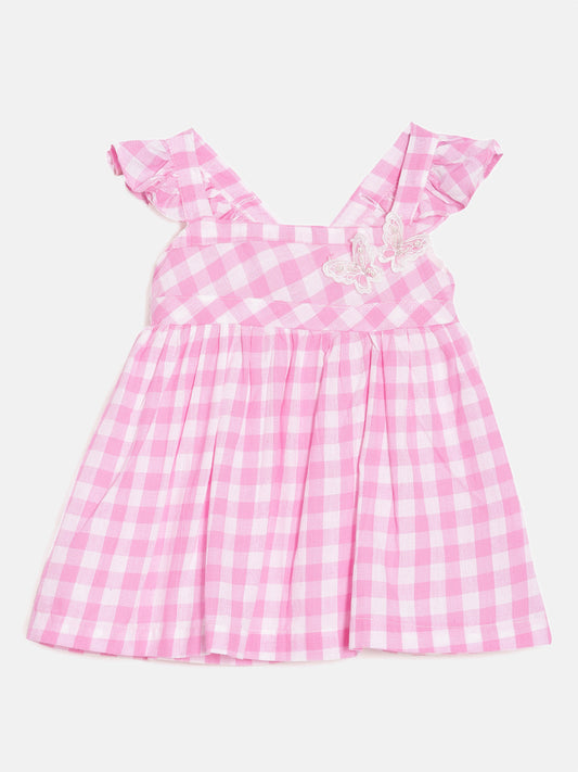aomi Cotton Girls Casual Dress with Flutter Sleeves, Pink