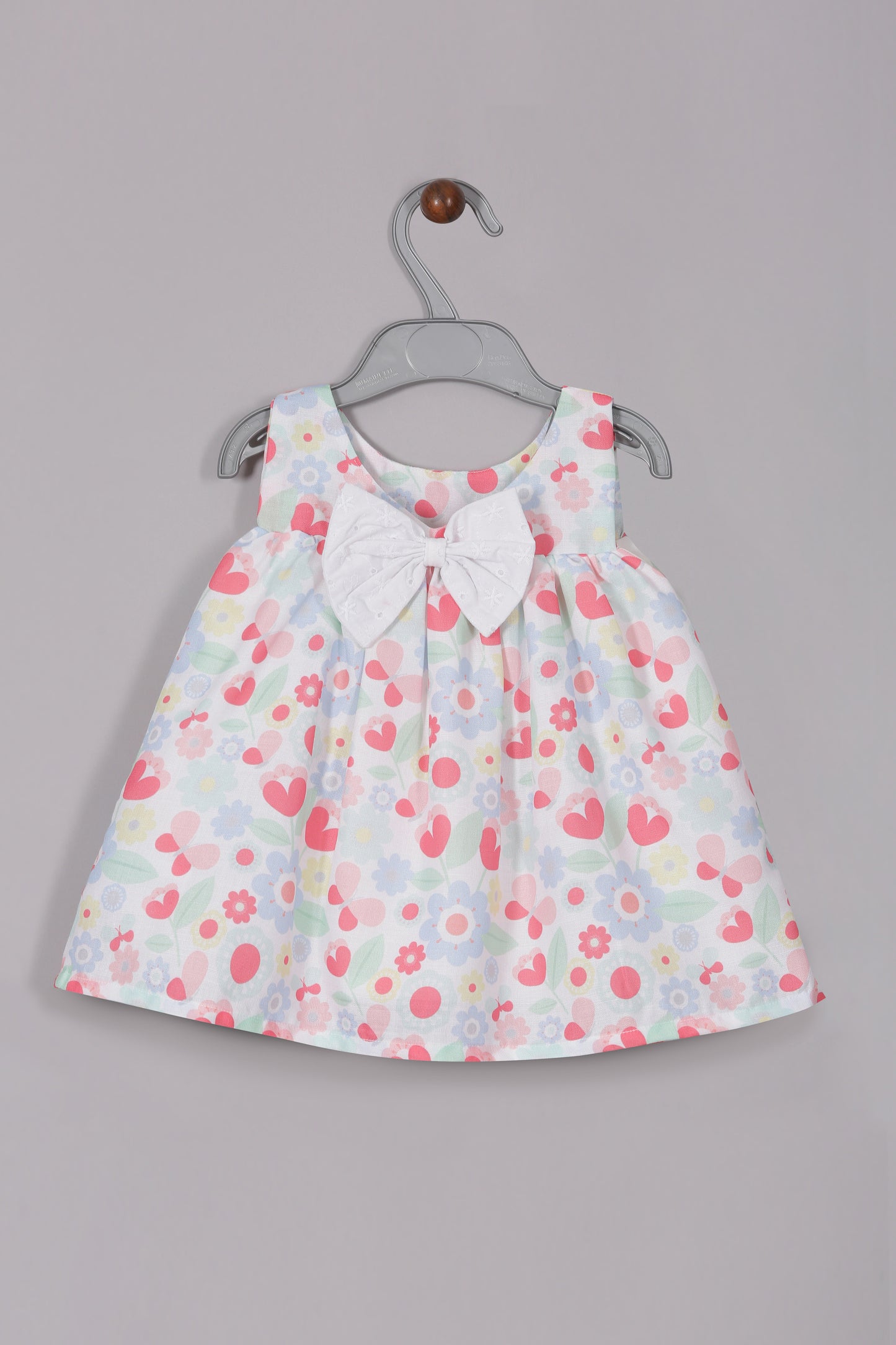 Aomi jute Sleeveless Floral & Heart Print With Gathered Waist Dress - Coral