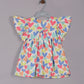 Aomi Blended Poly Cotton Multicolor Heart Print Flutter Sleeve With BowDress - Red