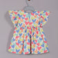 Aomi Blended Poly Cotton Multicolor Heart Print Flutter Sleeve With BowDress - Red