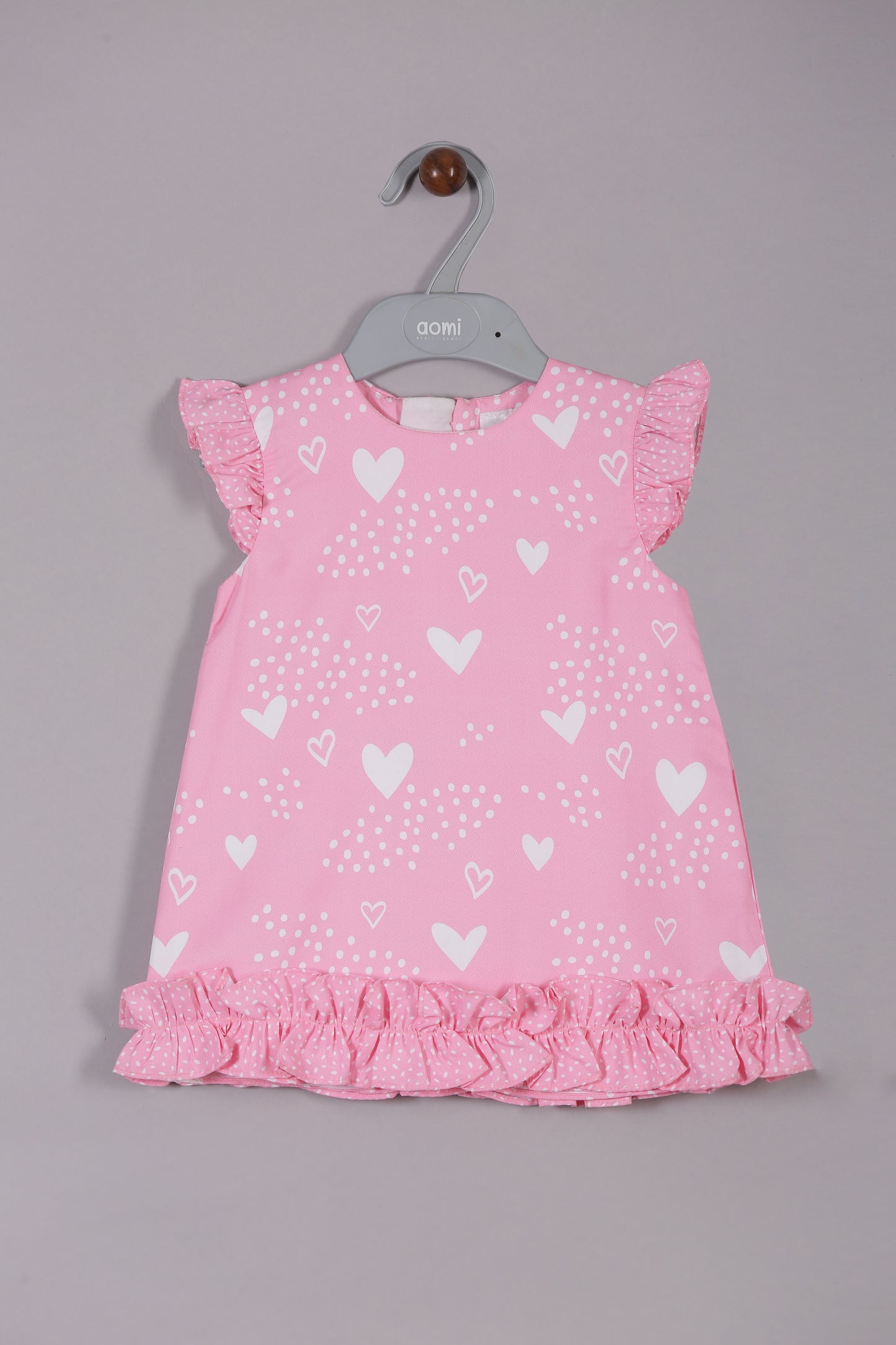 CHARMING HEART AND POLKA DOT DRESS, BLUE & PINK