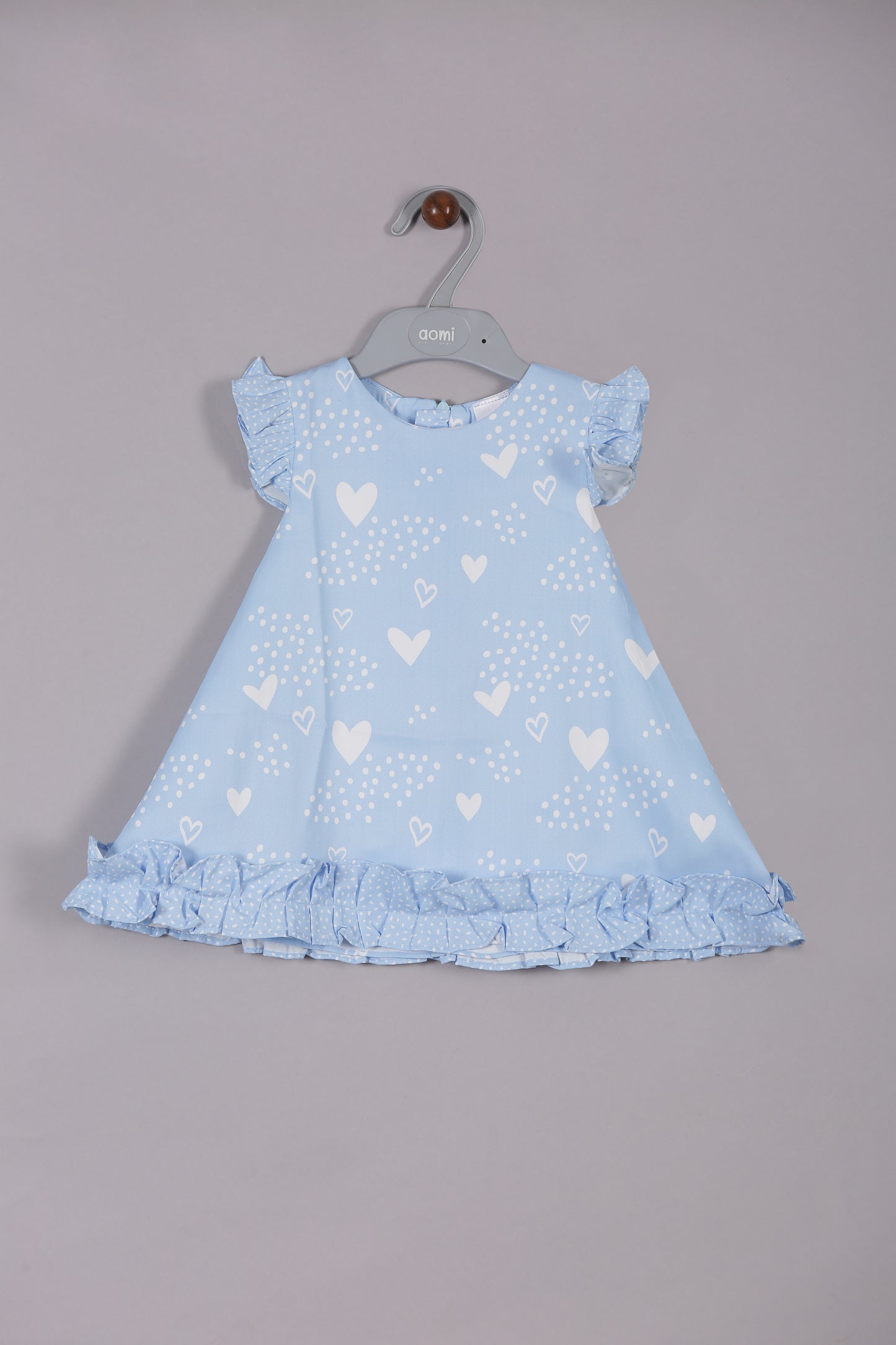 CHARMING HEART AND POLKA DOT DRESS, BLUE & PINK