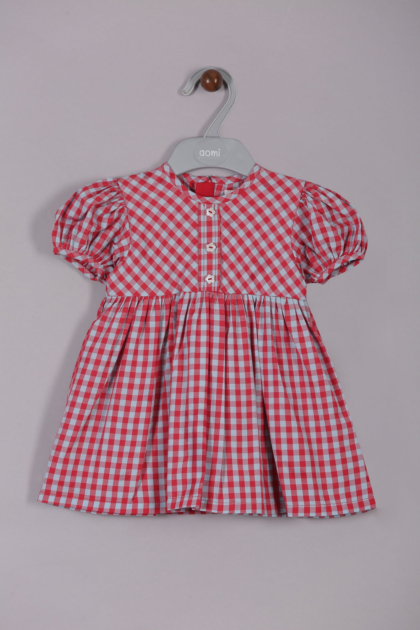 Aomi cotton poly Poly Cotton Gingham Check Puff Sleeve With Front Buttons Dress - Green