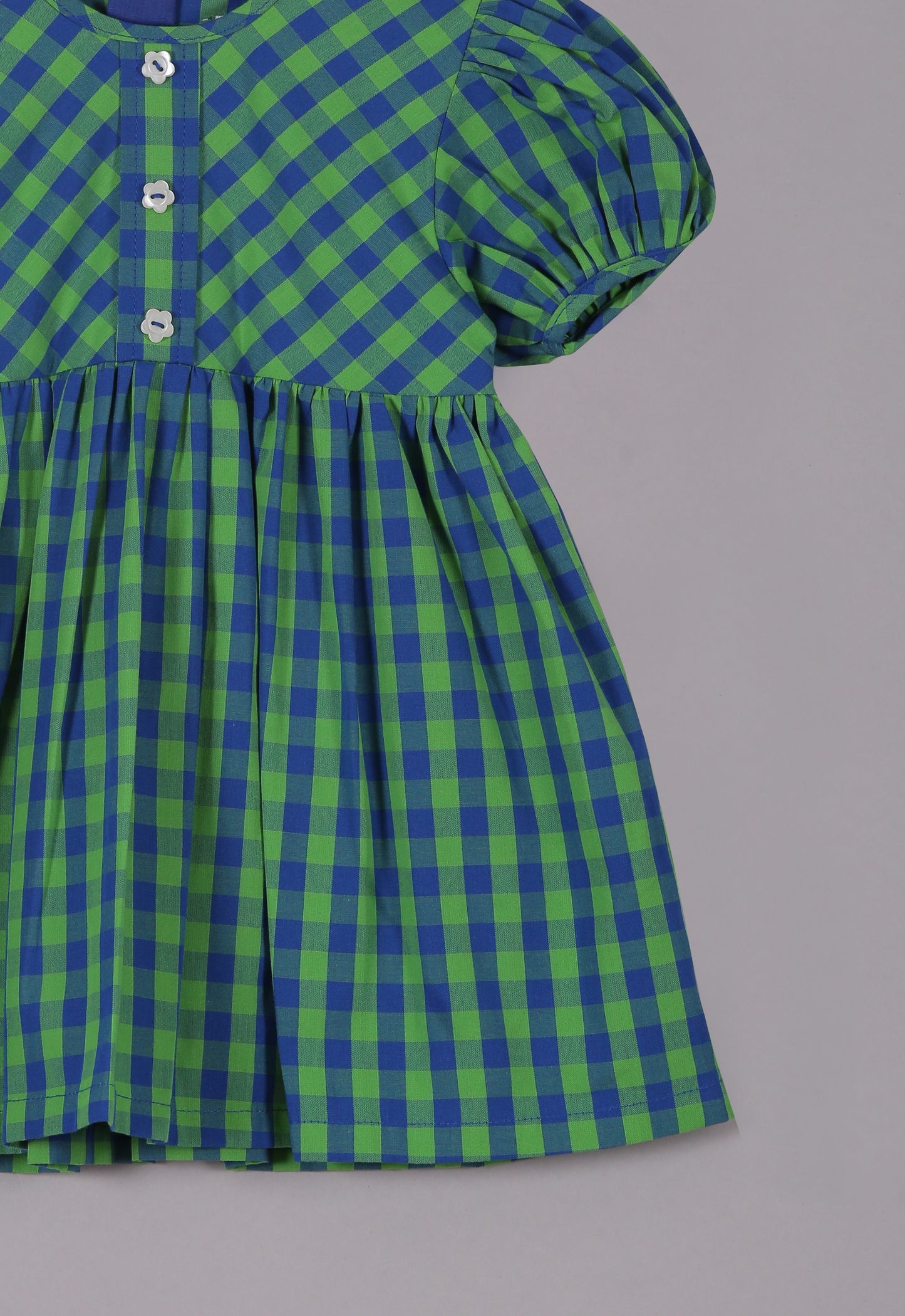 Aomi cotton poly Poly Cotton Gingham Check Puff Sleeve With Front Buttons Dress - Green