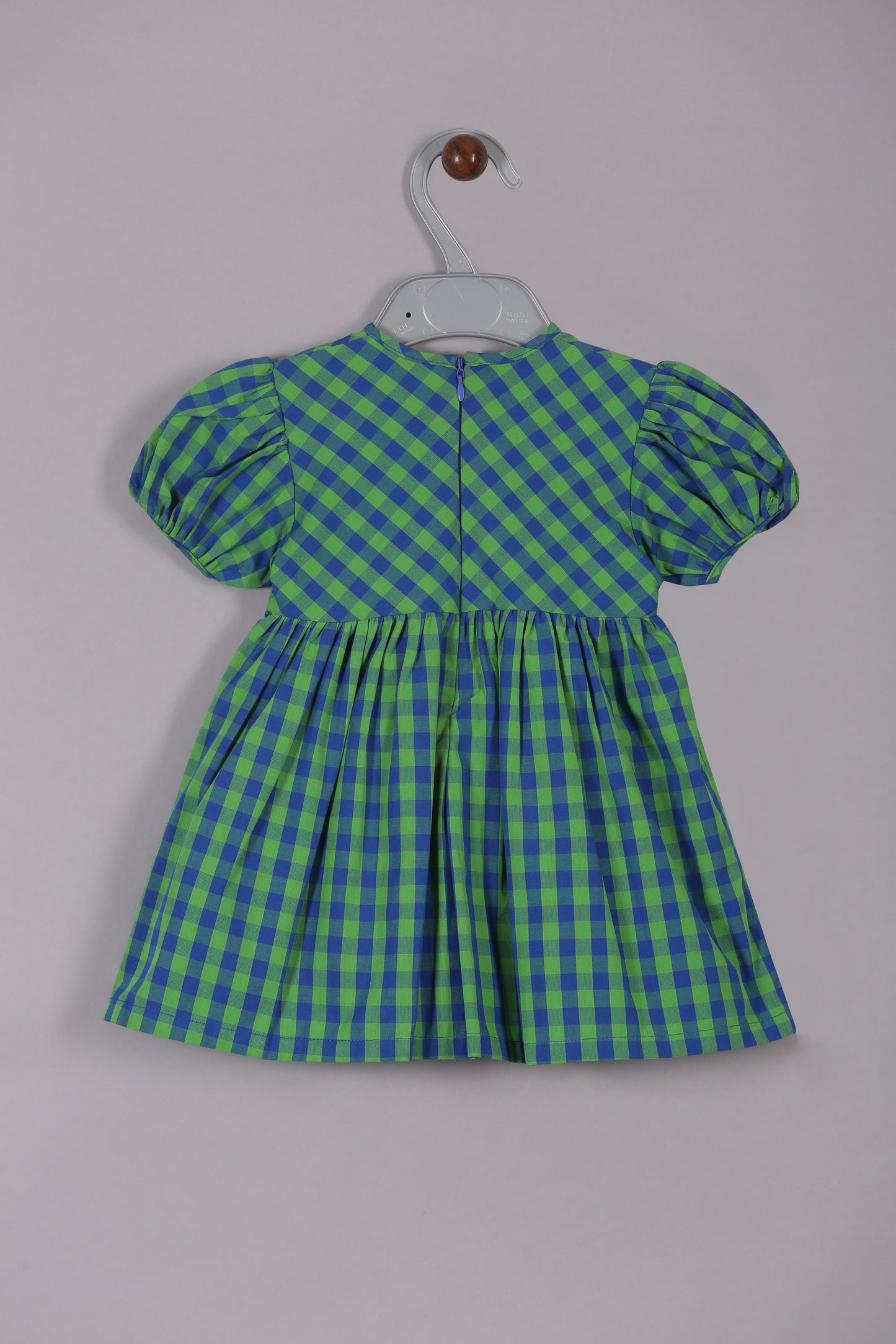 Aomi cotton poly Poly Cotton Gingham Check Puff Sleeve With Front Buttons Dress - Green