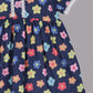 Aomi cotton mixes Poly Cotton Floral Printed Peter Pan Collar With Short Sleeves Dress - Navy