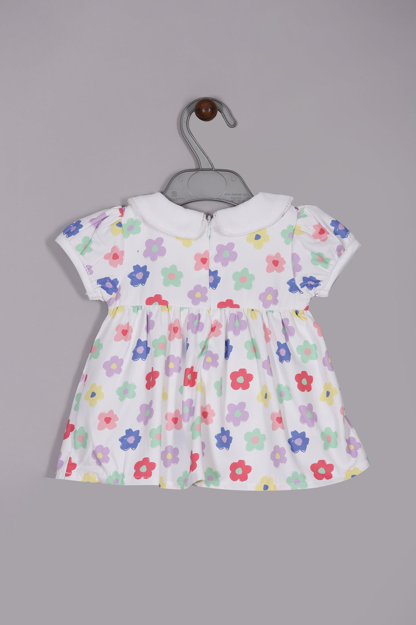 Aomi cotton mixes Poly Cotton Floral Printed Peter Pan Collar With Short Sleeves Dress - White