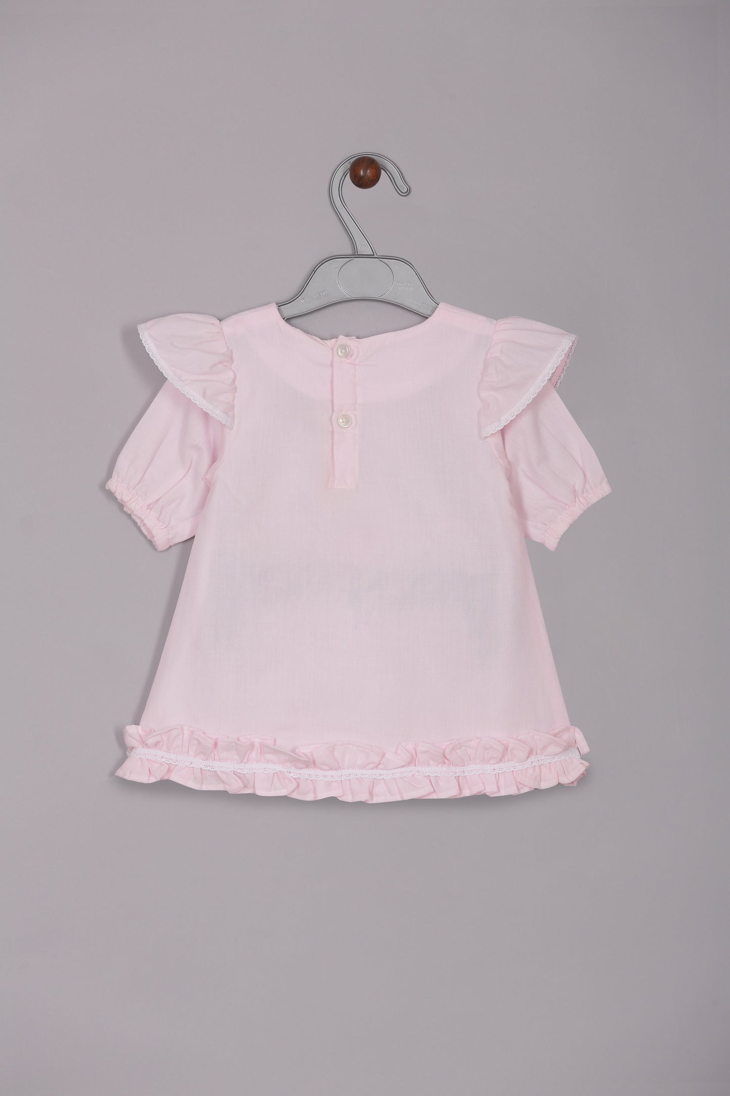 Aomi Cotton Poly Cotton Embroidered Puff Sleeve With Ruffle Hem Dress - Pink