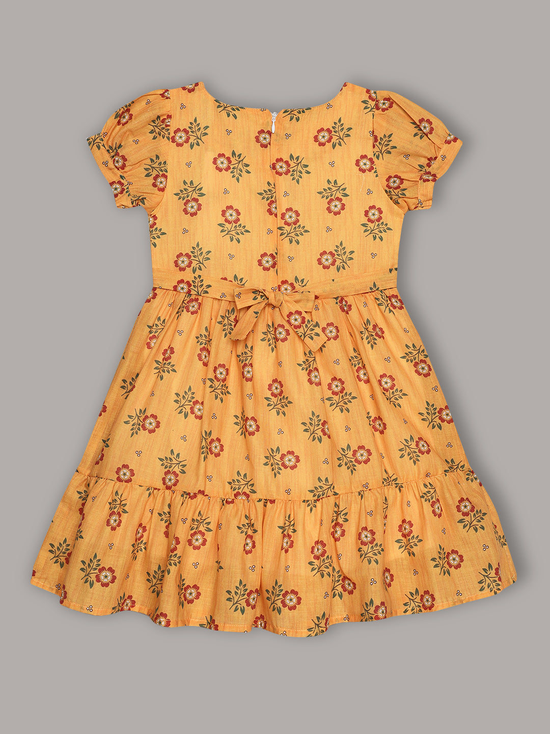 Minimaio Cotton Woven Lenten Sleeves Floral Printed Dress - Mustard