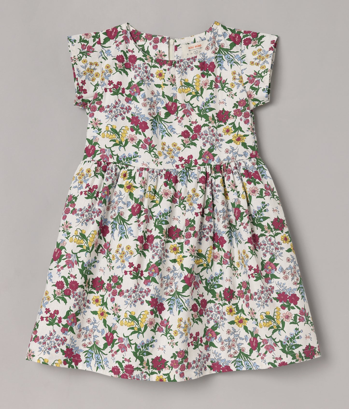 Minimaio Cotton Woven Short Sleeves Floral Printed Dress -  White
