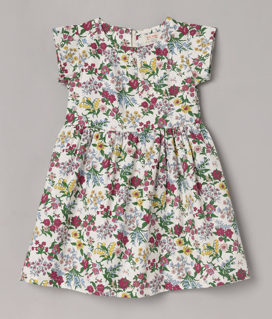 Minimaio Cotton Woven Short Sleeves Floral Printed Dress -  White