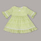 Aomi Cotton Poly Cotton Chevron Printed Bell Sleeve With Lace Trim Dress - Green