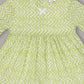 Aomi Cotton Poly Cotton Chevron Printed Bell Sleeve With Lace Trim Dress - Green