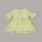 Aomi Cotton Poly Cotton Chevron Printed Bell Sleeve With Lace Trim Dress - Green