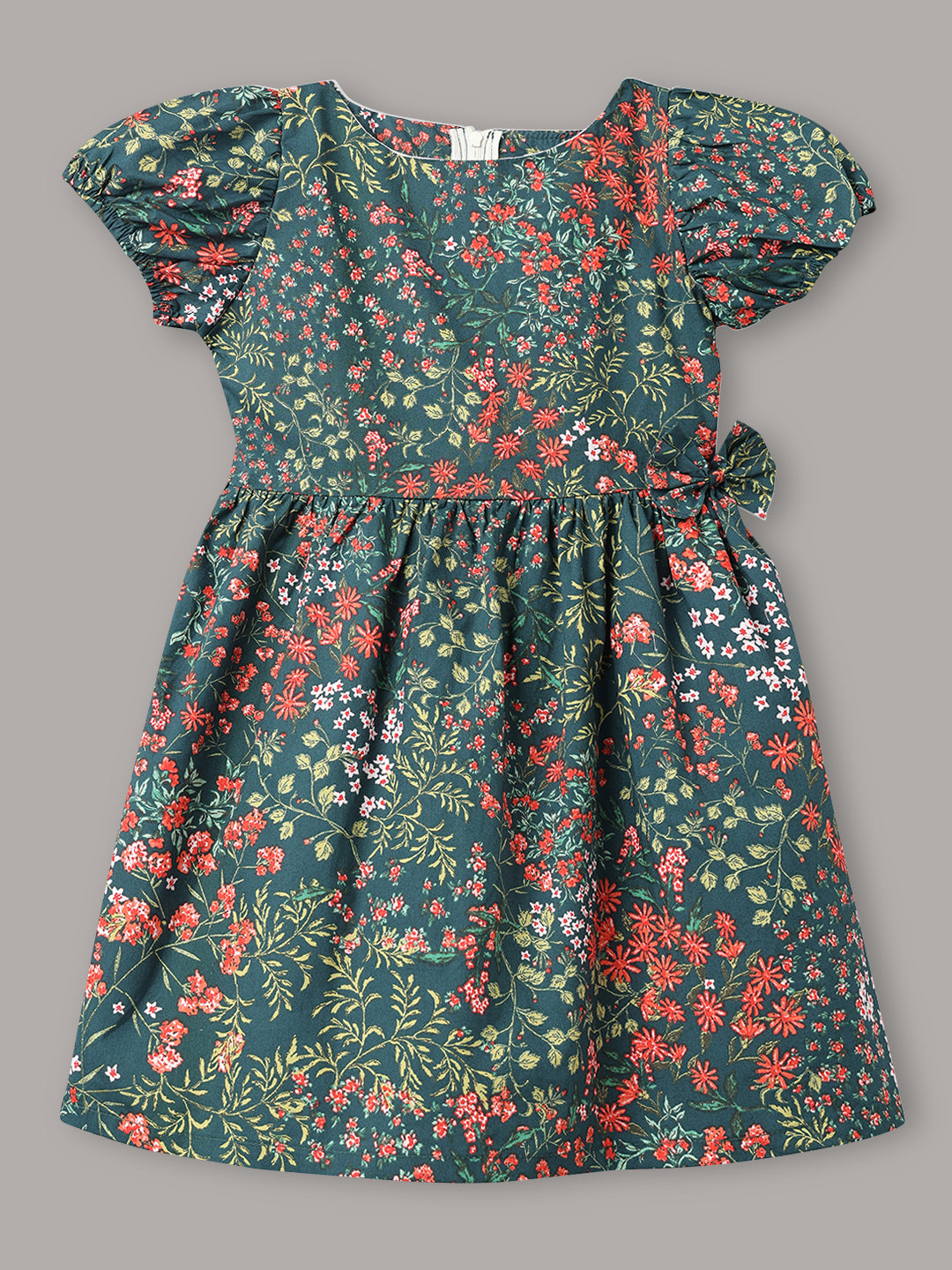 Minimaio Cotton Woven Lenten Sleeves Floral Printed Dress -  Green