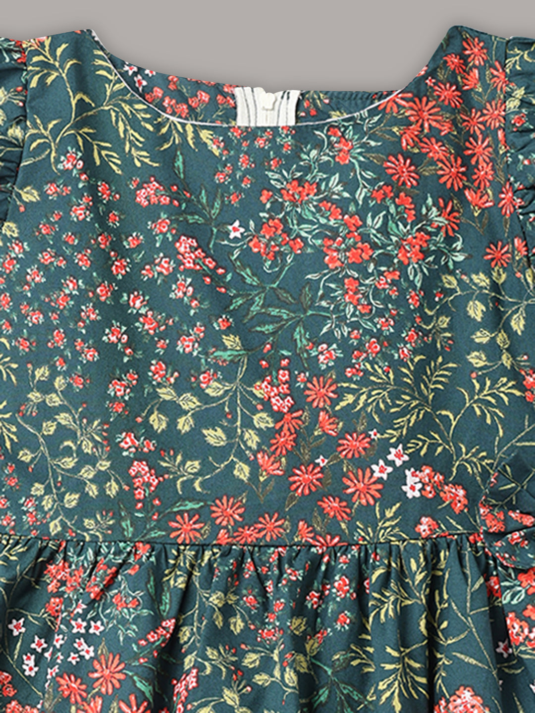 Minimaio Cotton Woven Lenten Sleeves Floral Printed Dress -  Green