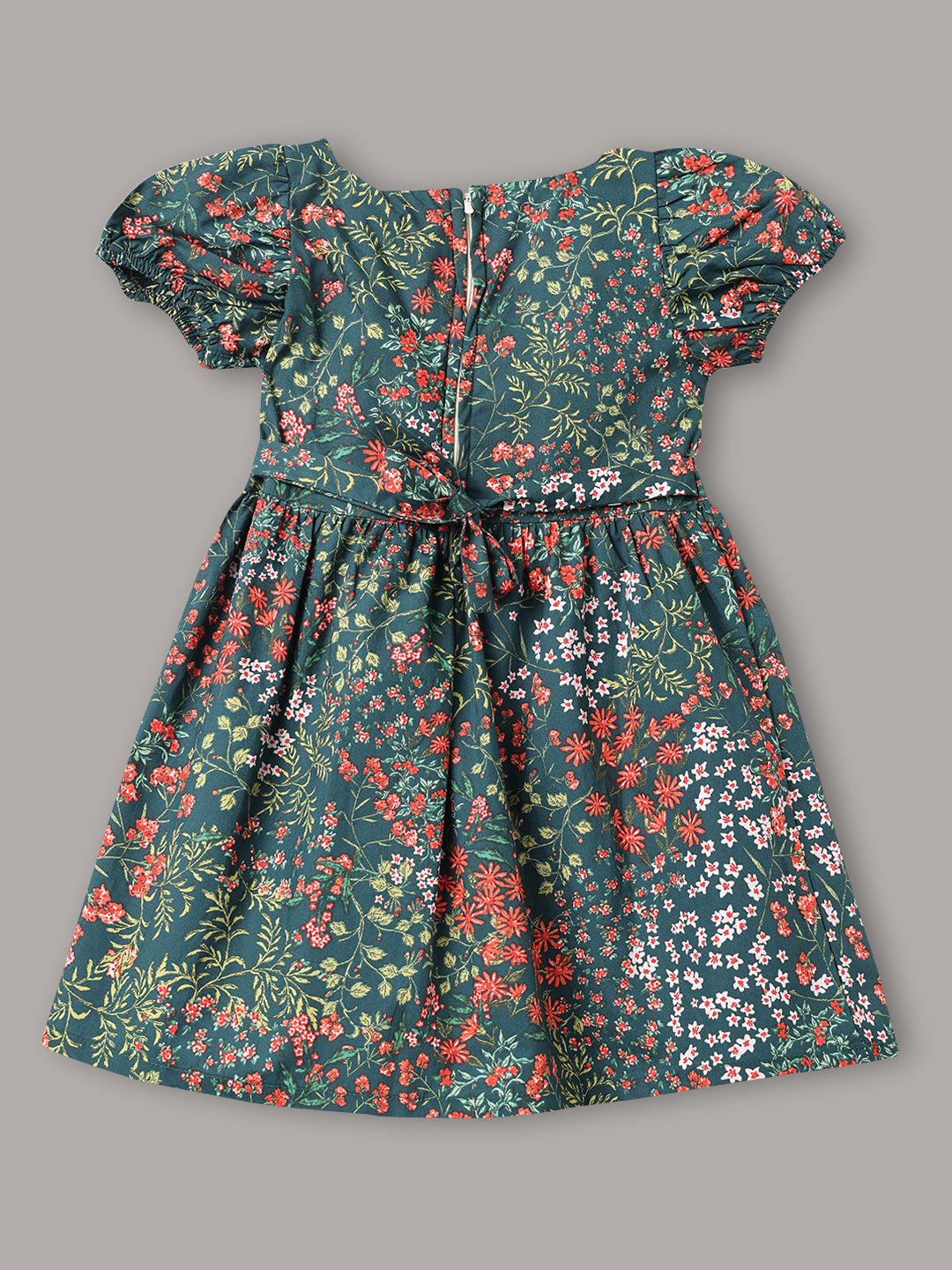 Minimaio Cotton Woven Lenten Sleeves Floral Printed Dress -  Green