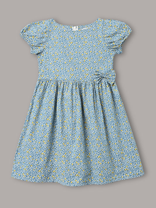 Minimaio Cotton Woven Lenten Sleeves Floral Printed Dress -  Blue