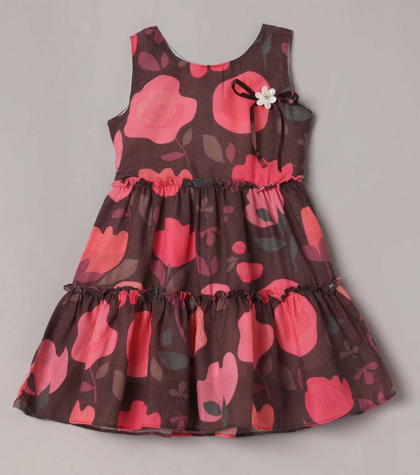 Minimaio Cotton Woven  Sleevesless Floral Printed Dress - Brown