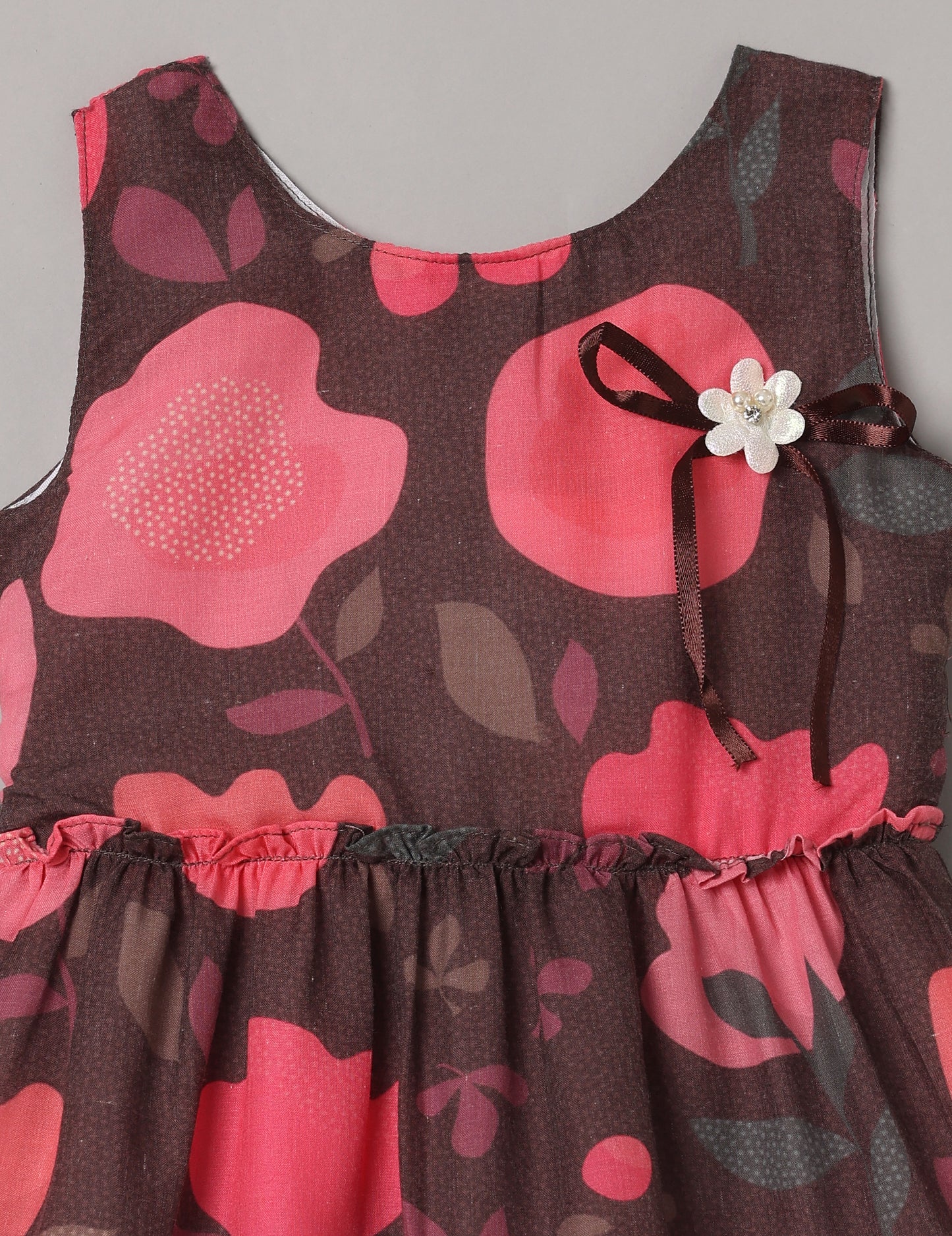 Minimaio Cotton Woven  Sleevesless Floral Printed Dress - Brown