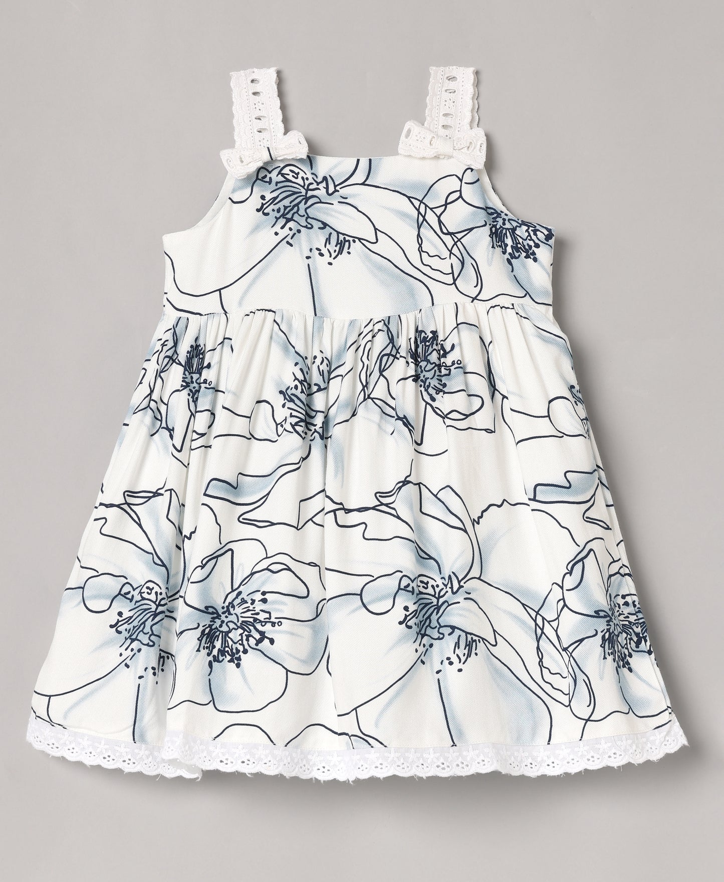 Aomi cotton Floral Printed Sleeveless With Lace Strap Bow Detail & Cotton Lining Dress - Green