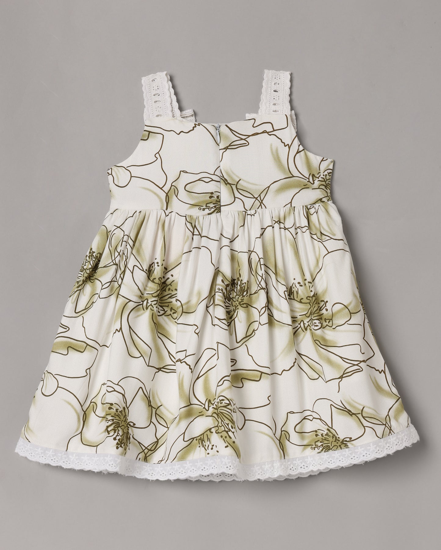 Aomi cotton Floral Printed Sleeveless With Lace Strap Bow Detail & Cotton Lining Dress - Green