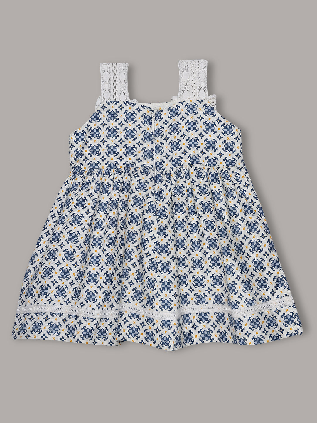 Aomi cotton Floral Printed Sleeveless With Lace Strap Bow Detail & Cotton Lining Dress - Cream