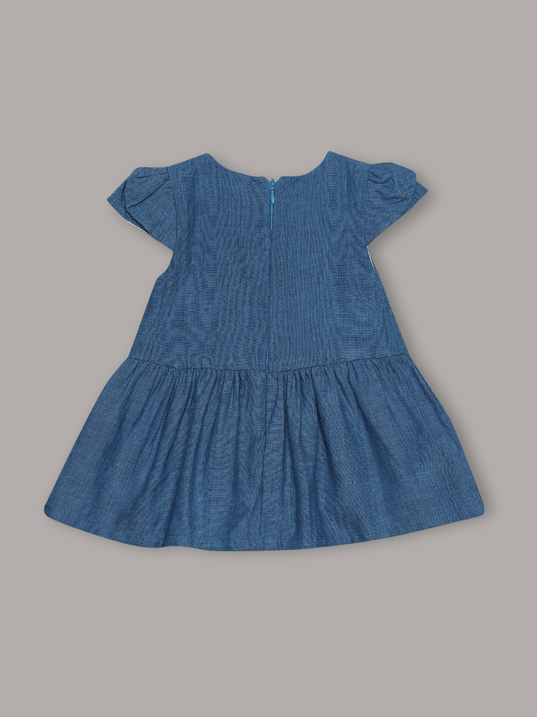 Aomi cotton Embroidered Floral Cap Sleeve With Bow Detail & Cotton Lining Dress - Blue