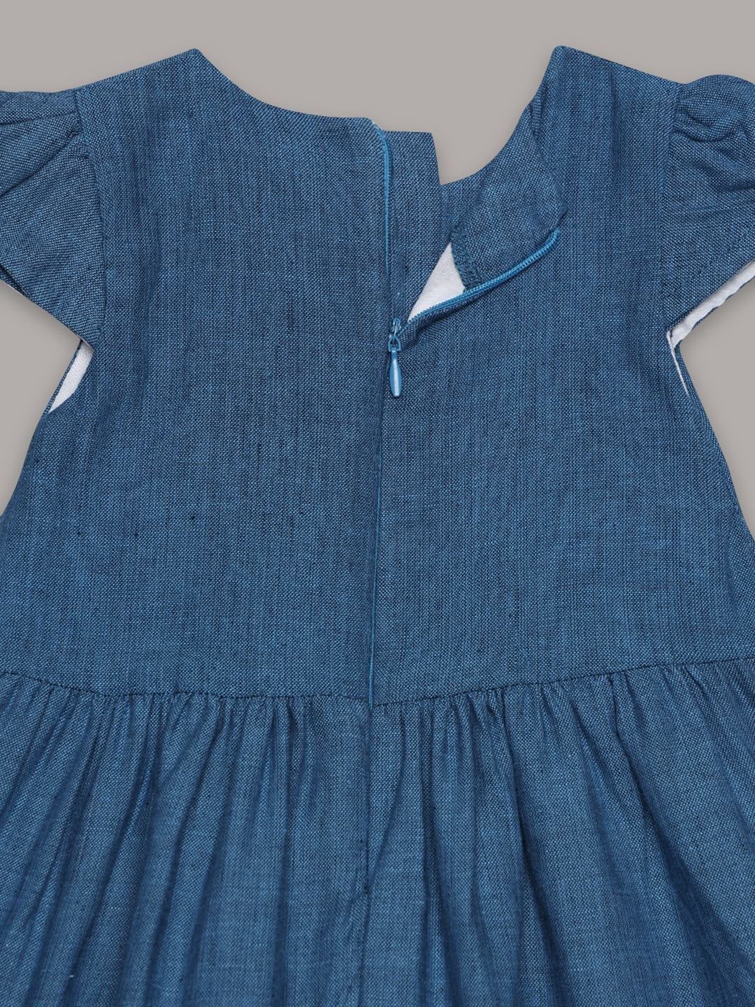 Aomi cotton Embroidered Floral Cap Sleeve With Bow Detail & Cotton Lining Dress - Blue