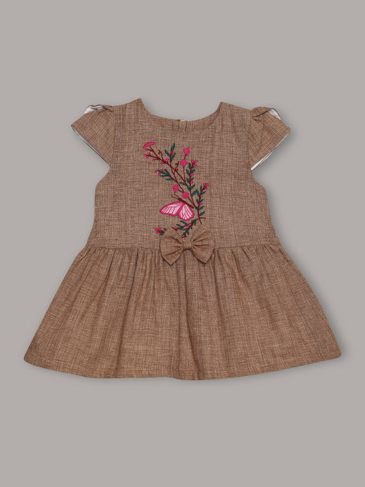 Aomi cotton Embroidered Floral Cap Sleeve With Bow Detail & Cotton Lining Dress - Sandle