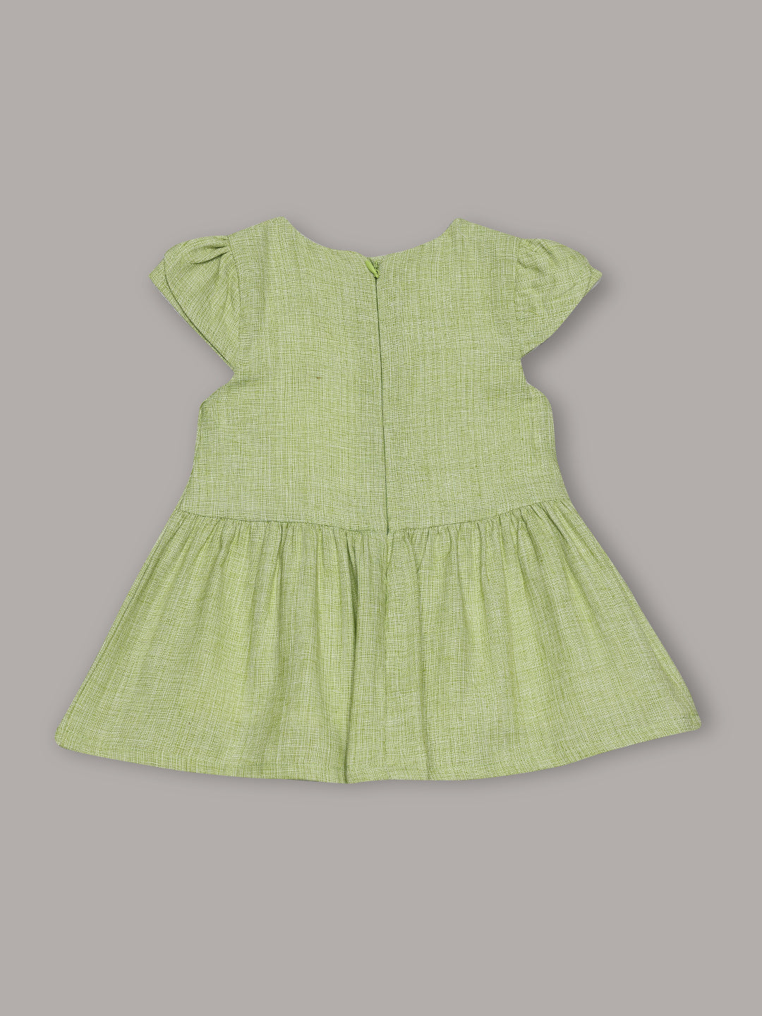 Aomi cotton Embroidered Floral Cap Sleeve With Bow Detail & Cotton Lining Dress - Green