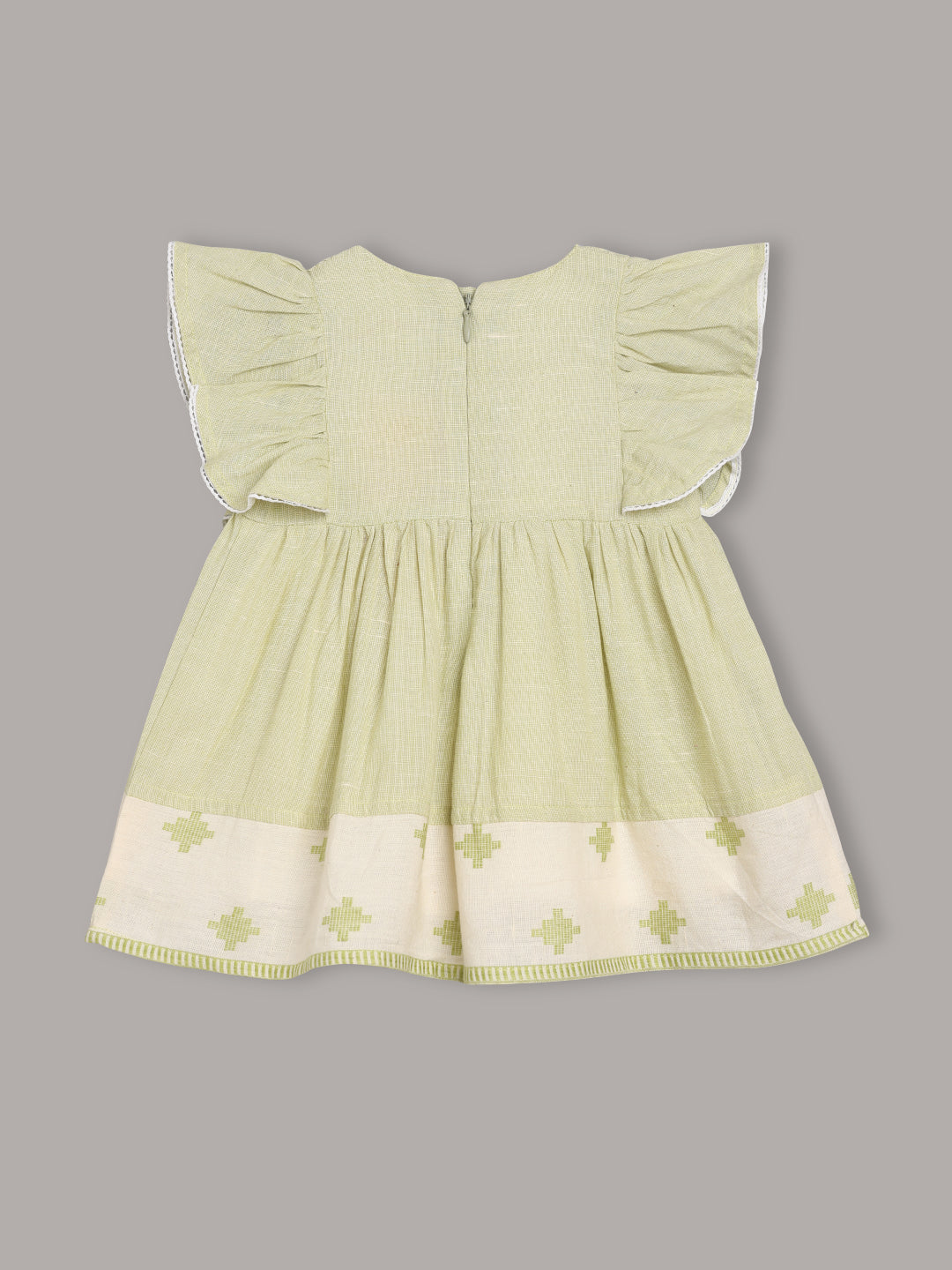 Aomi Cotton Smocked Flutter Sleeve With Bow Detail & Cotton Lining Dress - Green