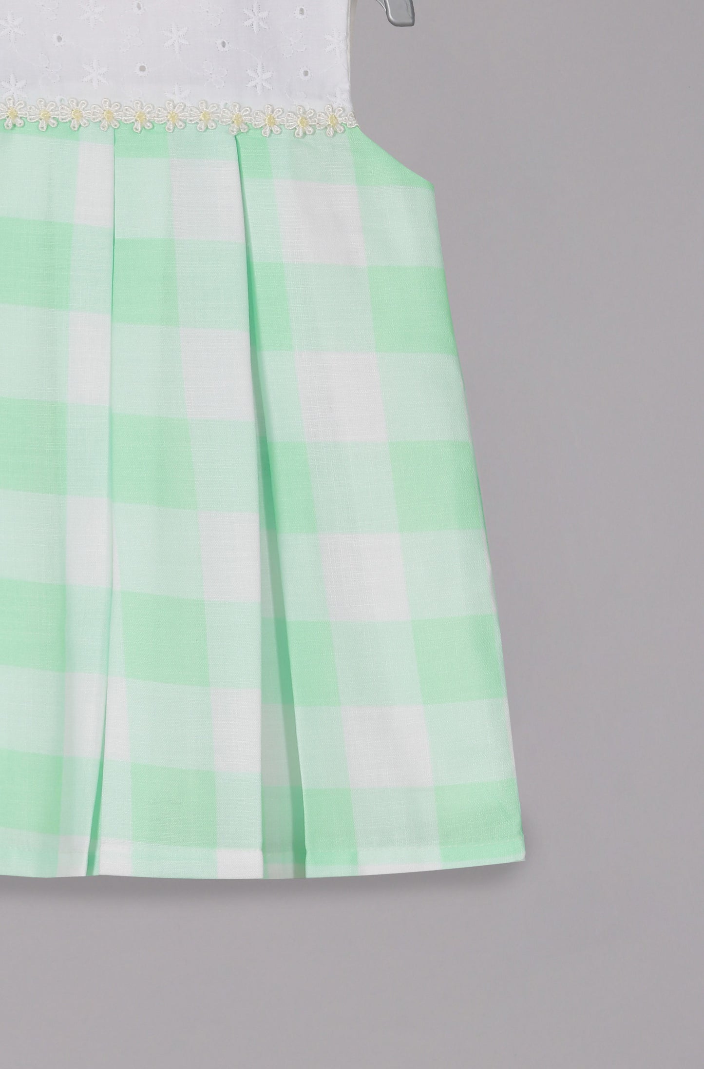 Aomi cotton blend Sleeveless Embroidered Yoke With Blue Check Pattern & Cotton Lining Dress - Green