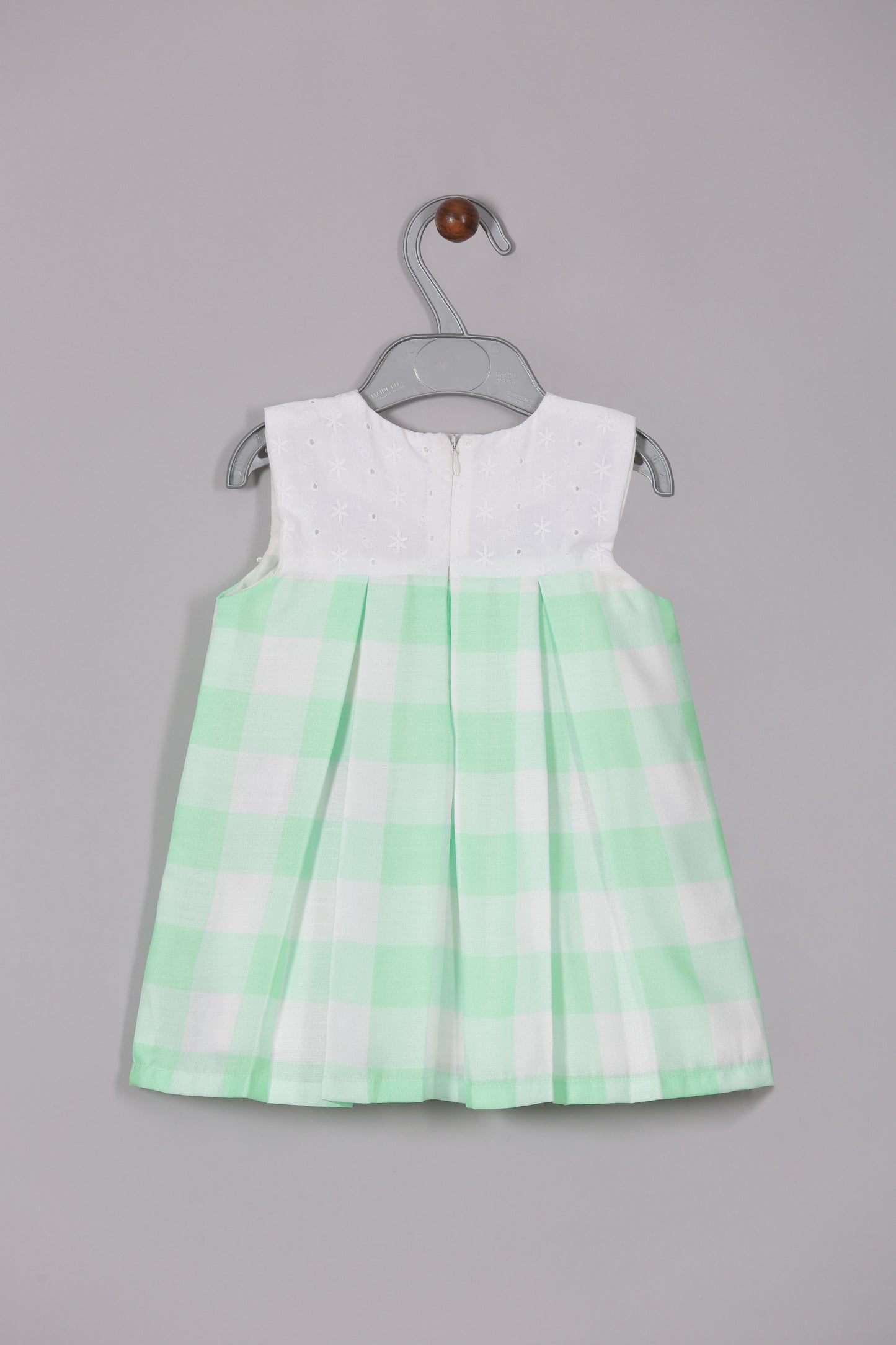Aomi cotton blend Sleeveless Embroidered Yoke With Blue Check Pattern & Cotton Lining Dress - Green