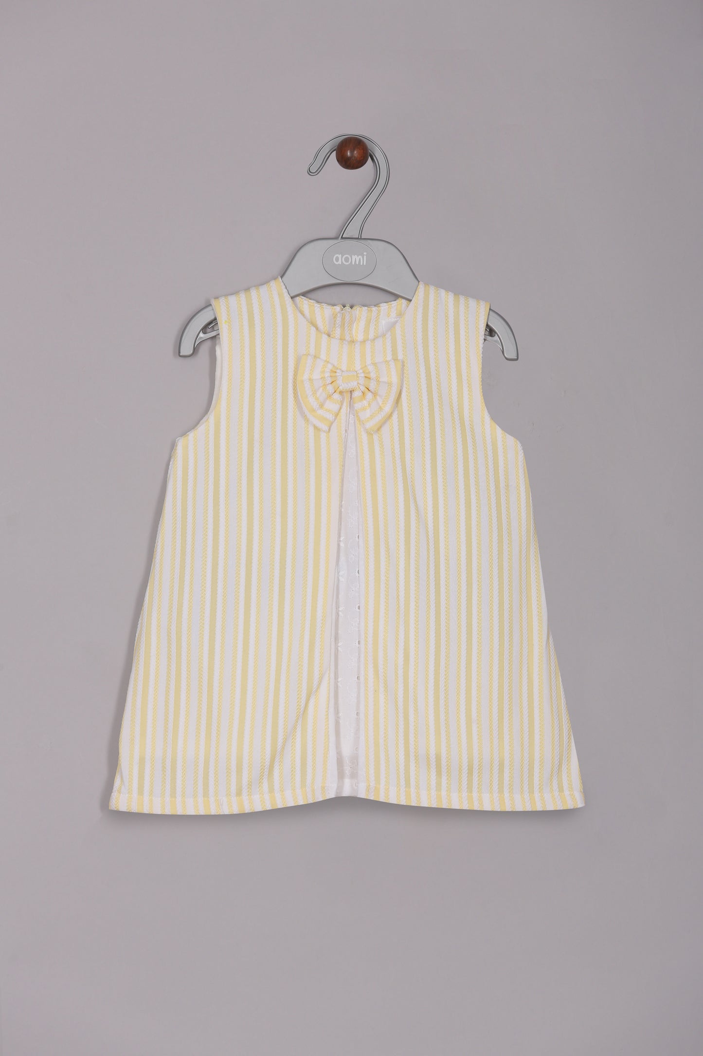 Aomi cotton mixes Sleeveless Striped With Bow Detail & Front Button Placket Dress - Yellow
