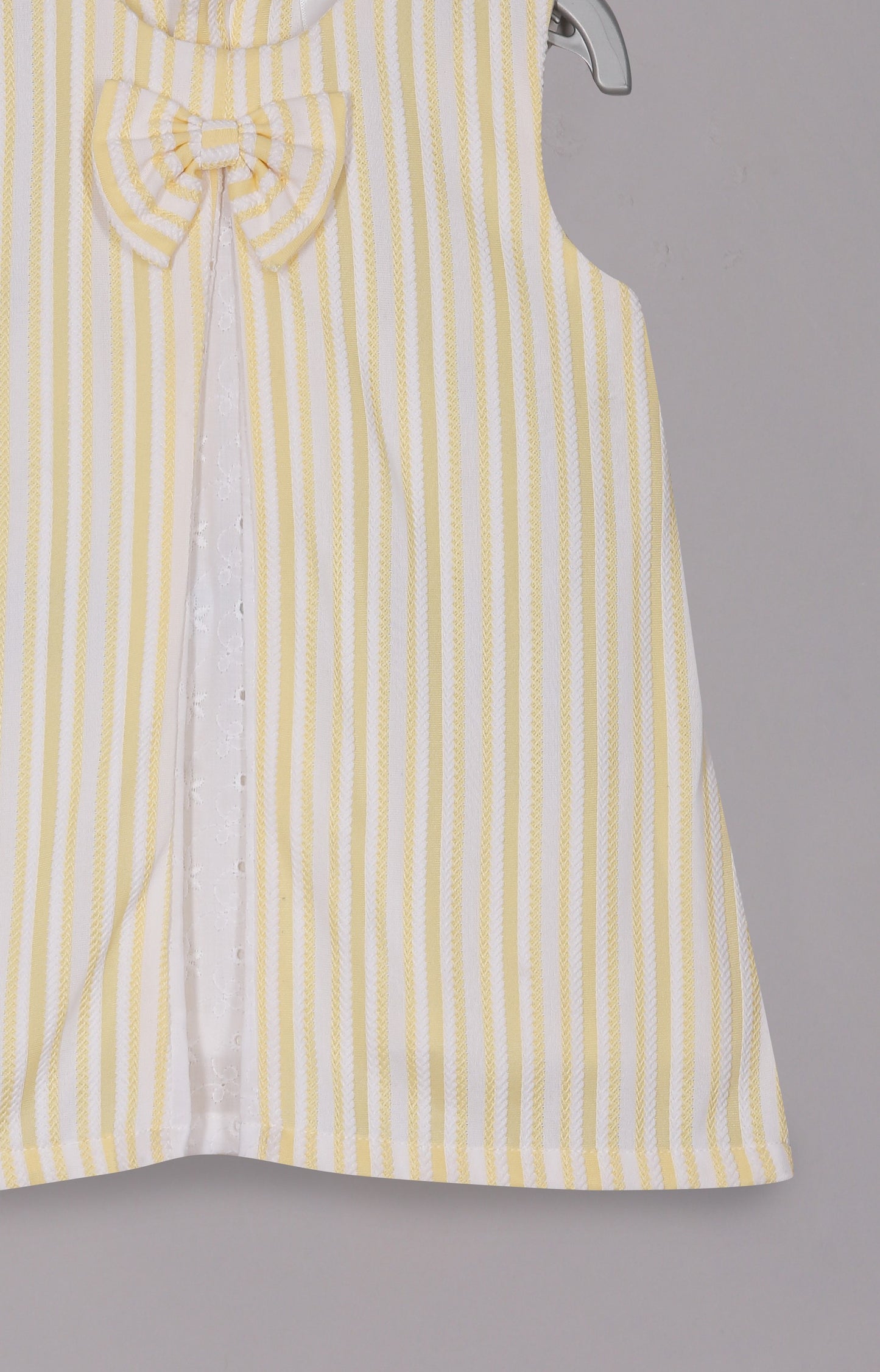 Aomi cotton mixes Sleeveless Striped With Bow Detail & Front Button Placket Dress - Yellow