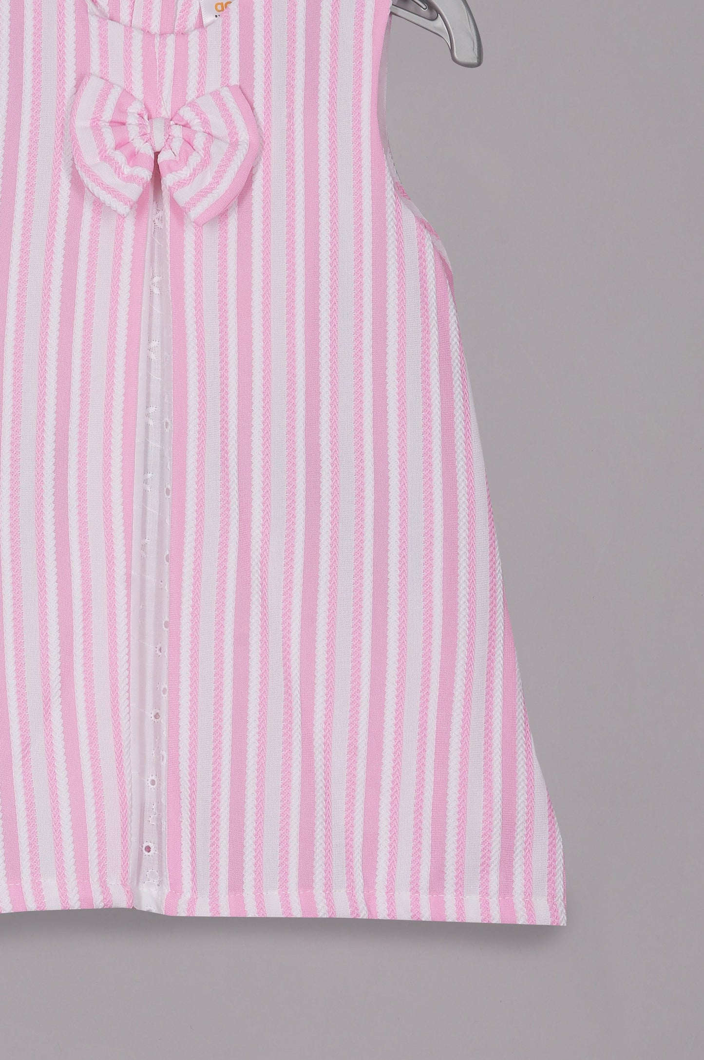 Aomi cotton mixes Sleeveless Striped With Bow Detail & Front Button Placket Dress - Pink