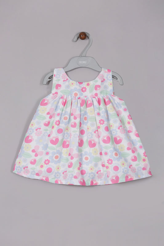 Aomi jute Sleeveless Floral & Heart Print With Gathered Waist Dress - Pink