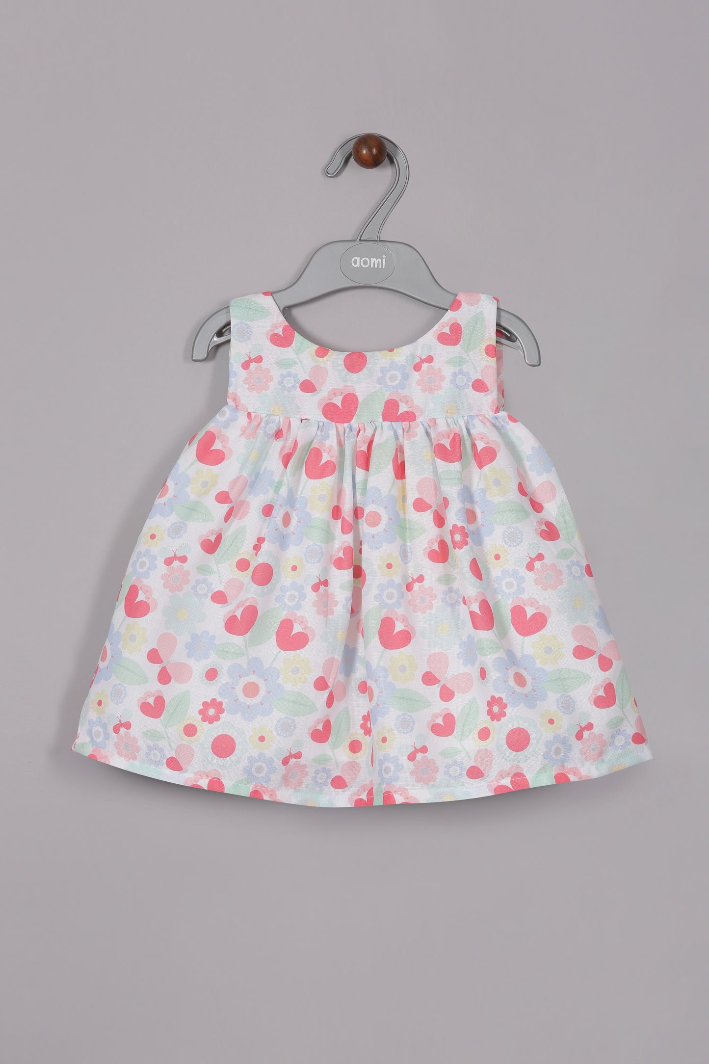 Aomi jute Sleeveless Floral & Heart Print With Gathered Waist Dress - Coral