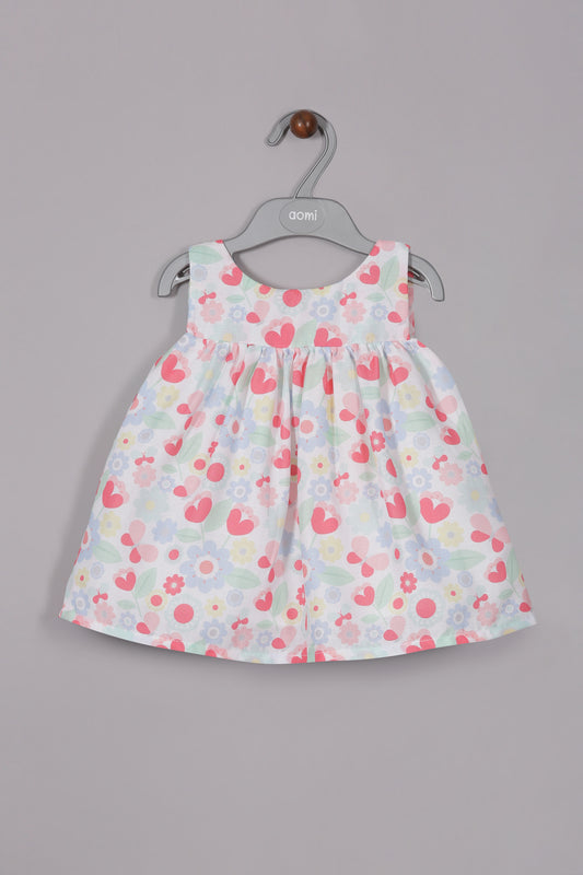 Aomi jute Sleeveless Floral & Heart Print With Gathered Waist Dress - Coral