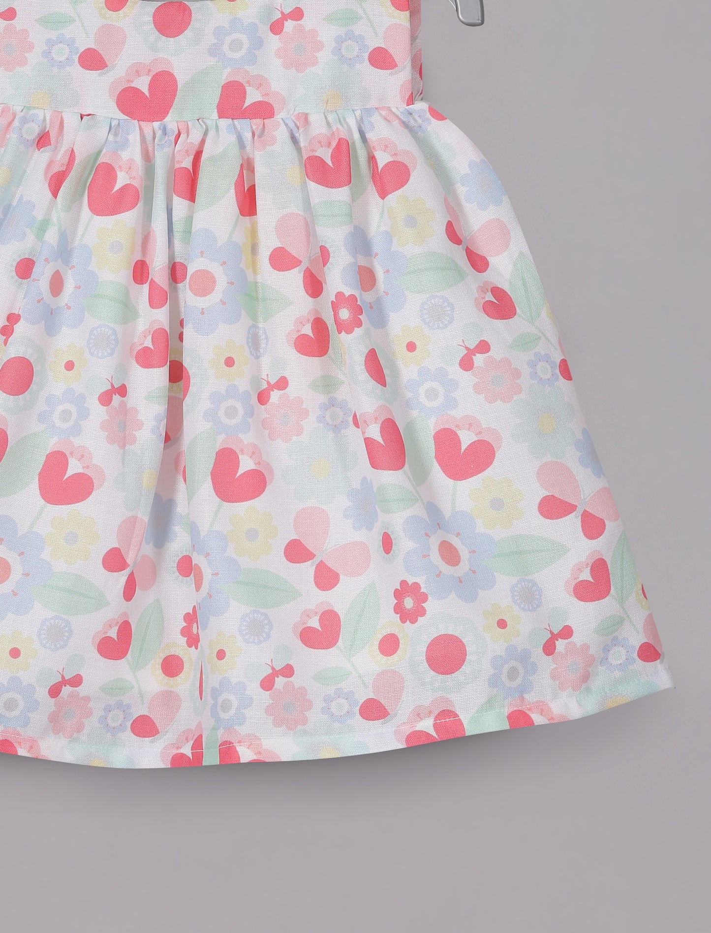 Aomi jute Sleeveless Floral & Heart Print With Gathered Waist Dress - Coral