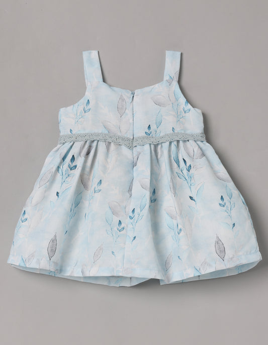Aomi cotton blend Floral Leaf Print Sleeveless With Lace Waist Detail Dress - Blue
