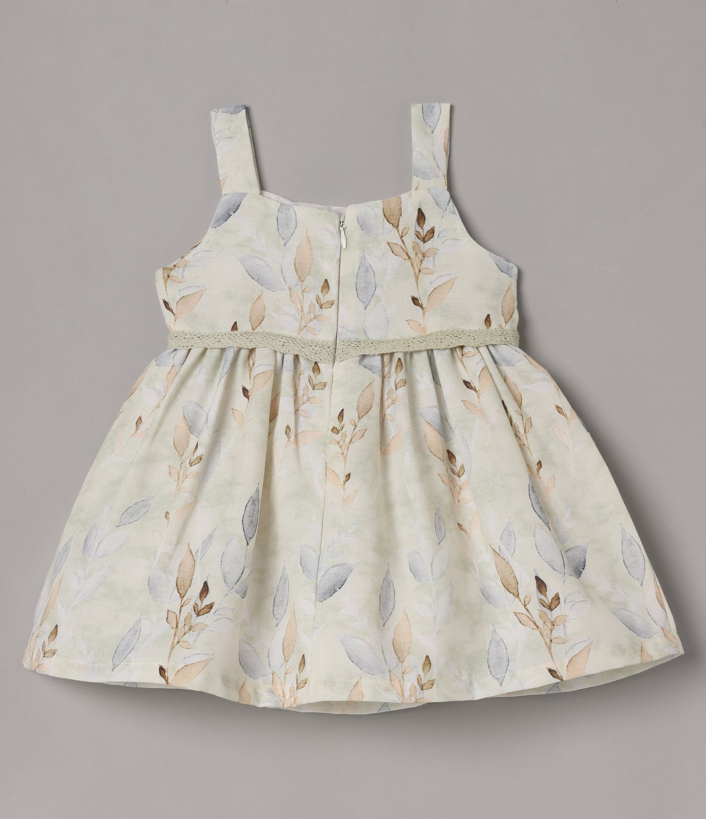 Aomi cotton blend Floral Leaf Print Sleeveless With Lace Waist Detail Dress - Green