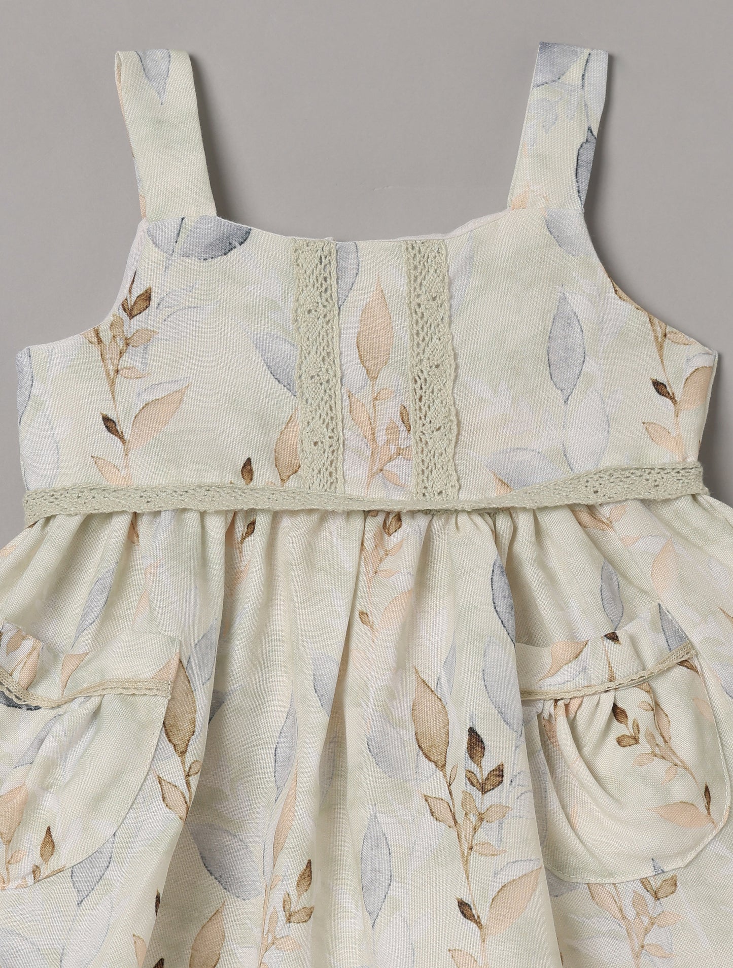 Aomi cotton blend Floral Leaf Print Sleeveless With Lace Waist Detail Dress - Green