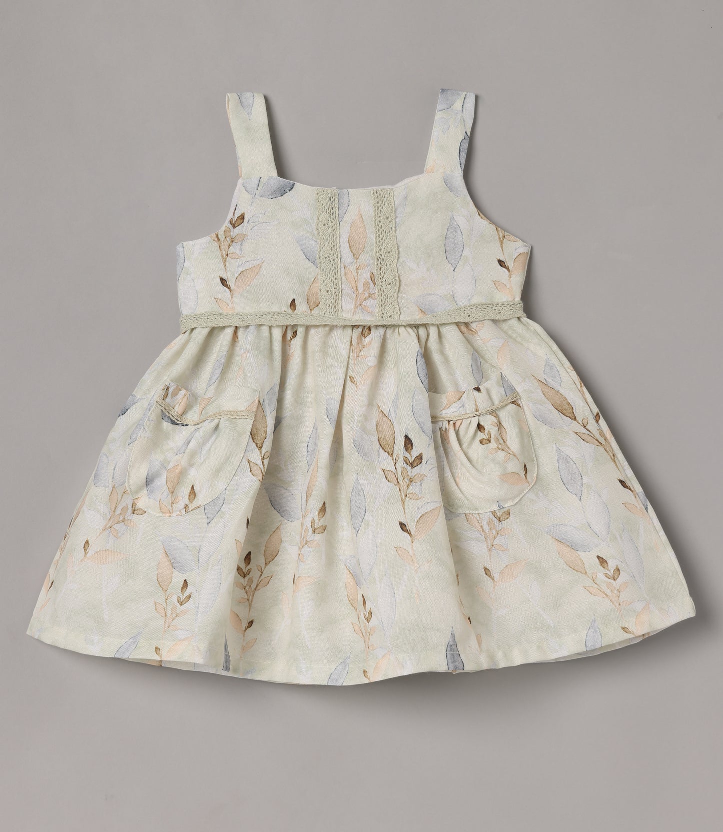 Aomi cotton blend Floral Leaf Print Sleeveless With Lace Waist Detail Dress - Green