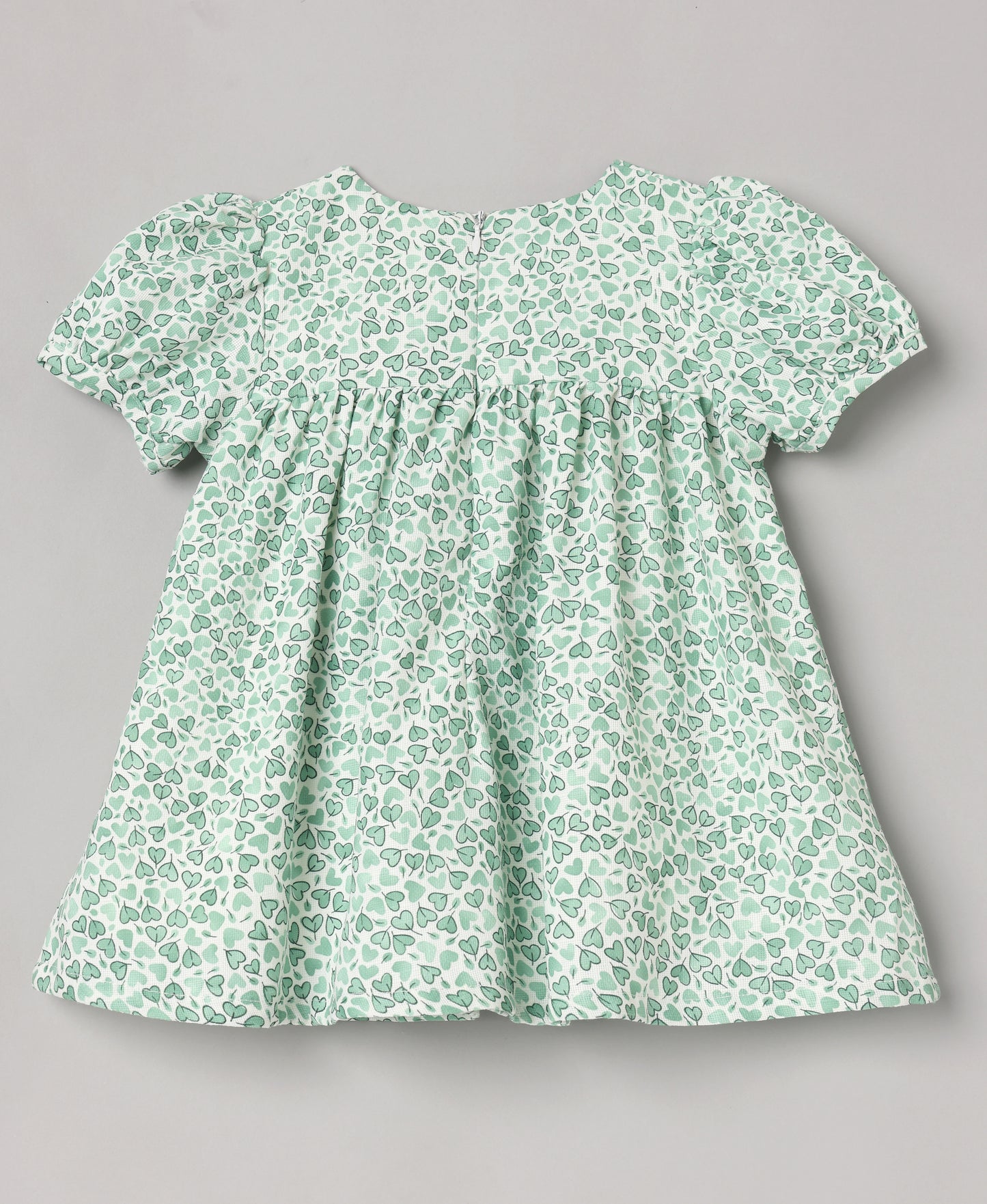 Aomi jute Heart Print Smocked Puff Sleeve With Bow Detail Dress - Green