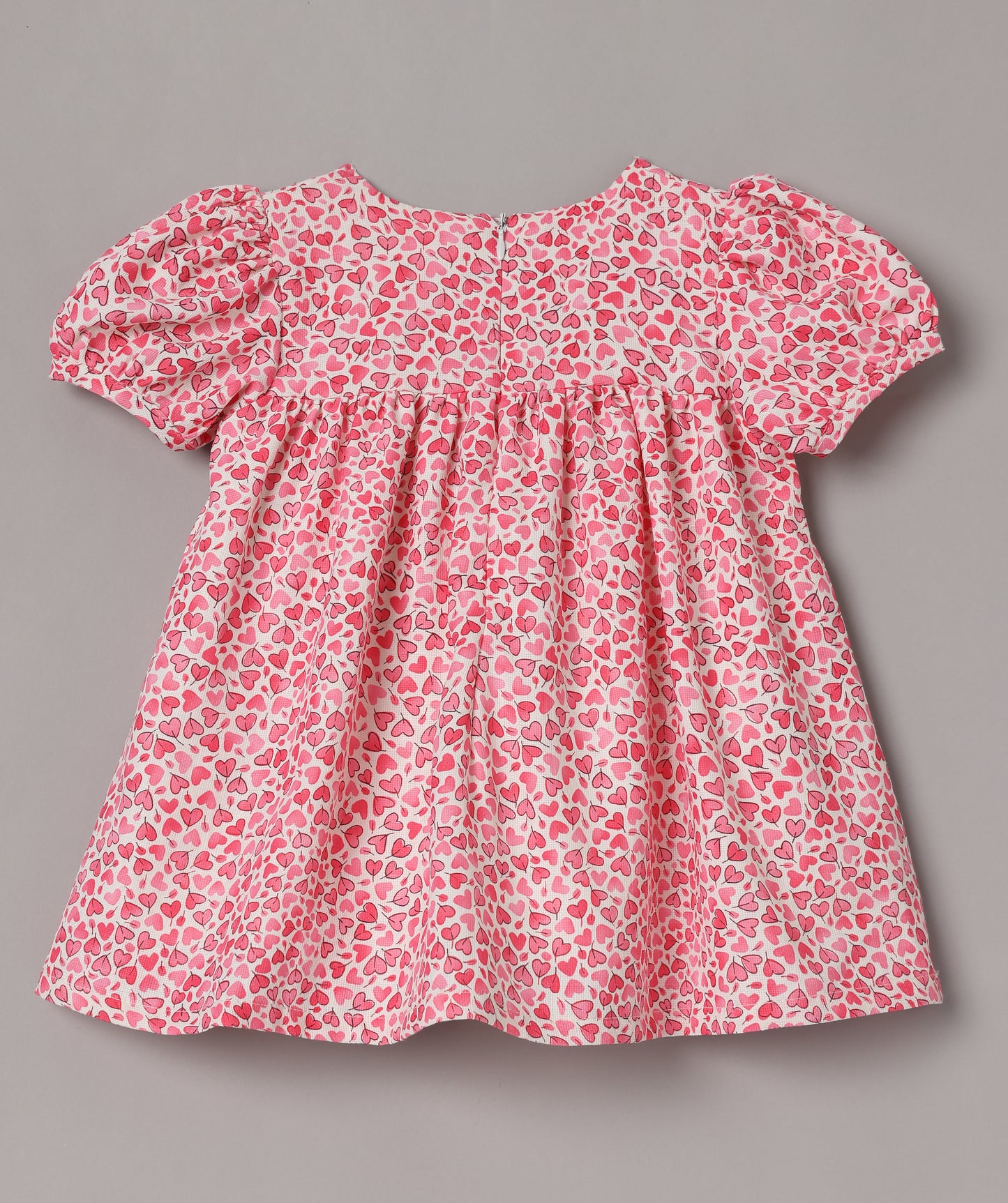 Aomi jute Heart Print Smocked Puff Sleeve With Bow Detail Dress - Coral