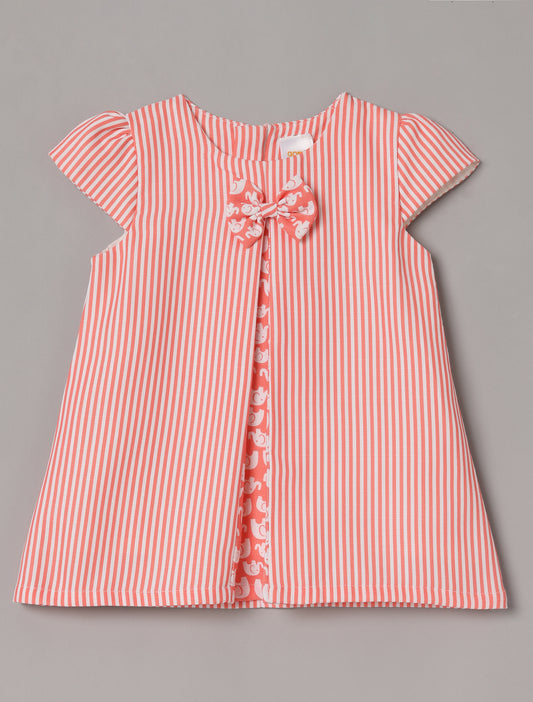Aomi jute Striped ADress - Line Dress With Bow DetailDress - Coral