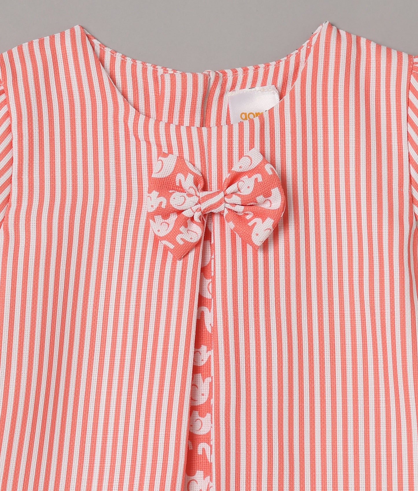 Aomi jute Striped ADress - Line Dress With Bow DetailDress - Coral